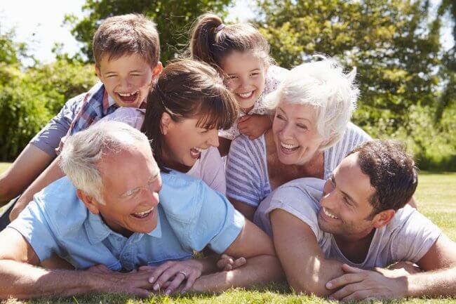 Parents, kids, grandparents happy