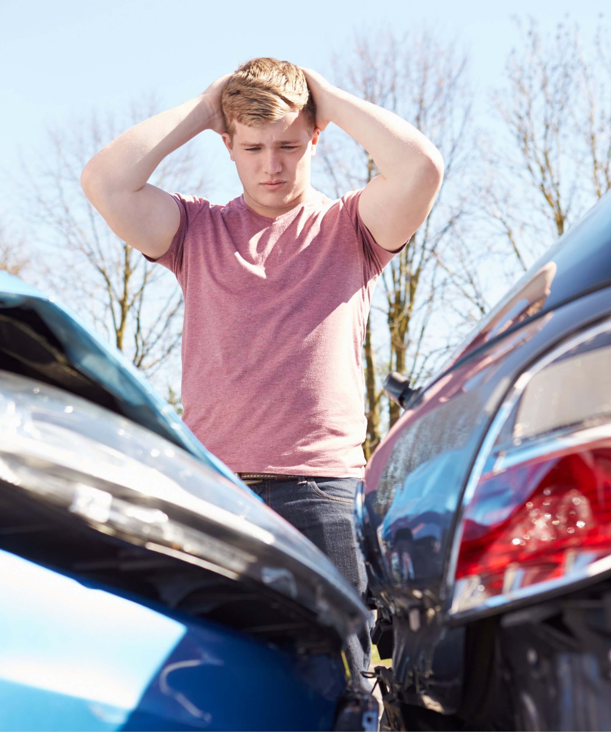 man upset after car accident