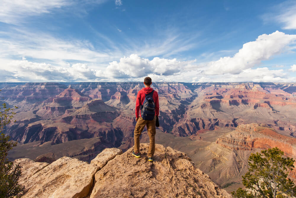 Man viewing the Grand Canyon, protected by travel insurance for the USA