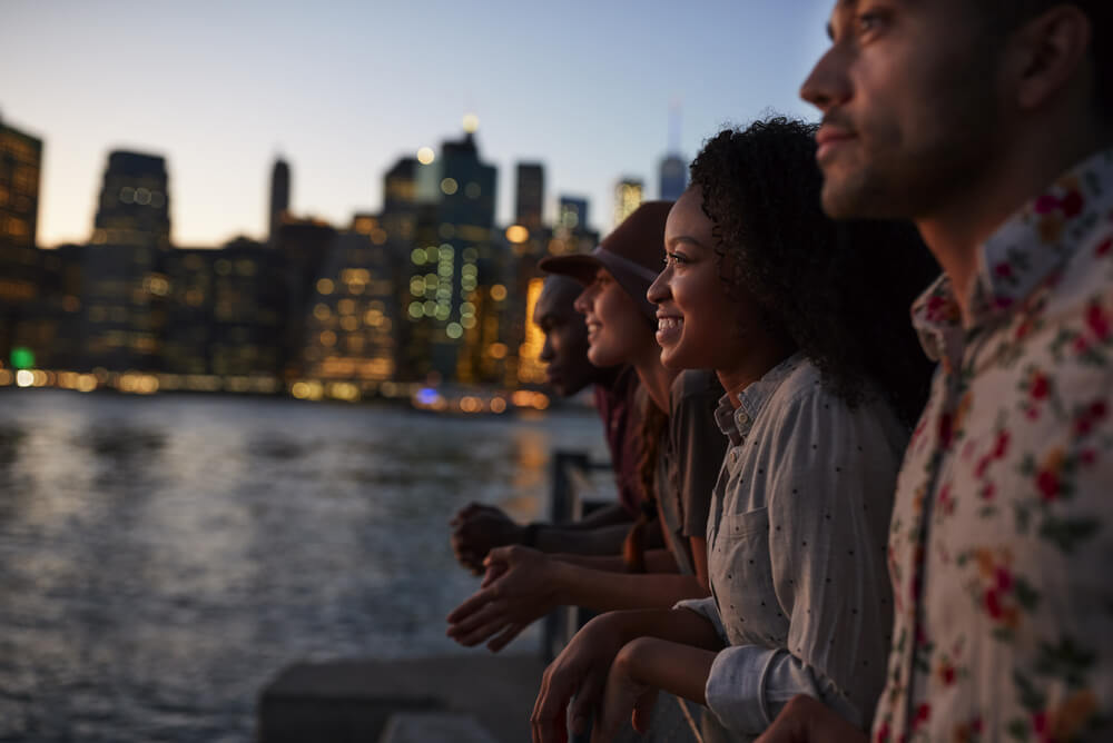 Group of friends in New York, covered by travel insurance for the USA