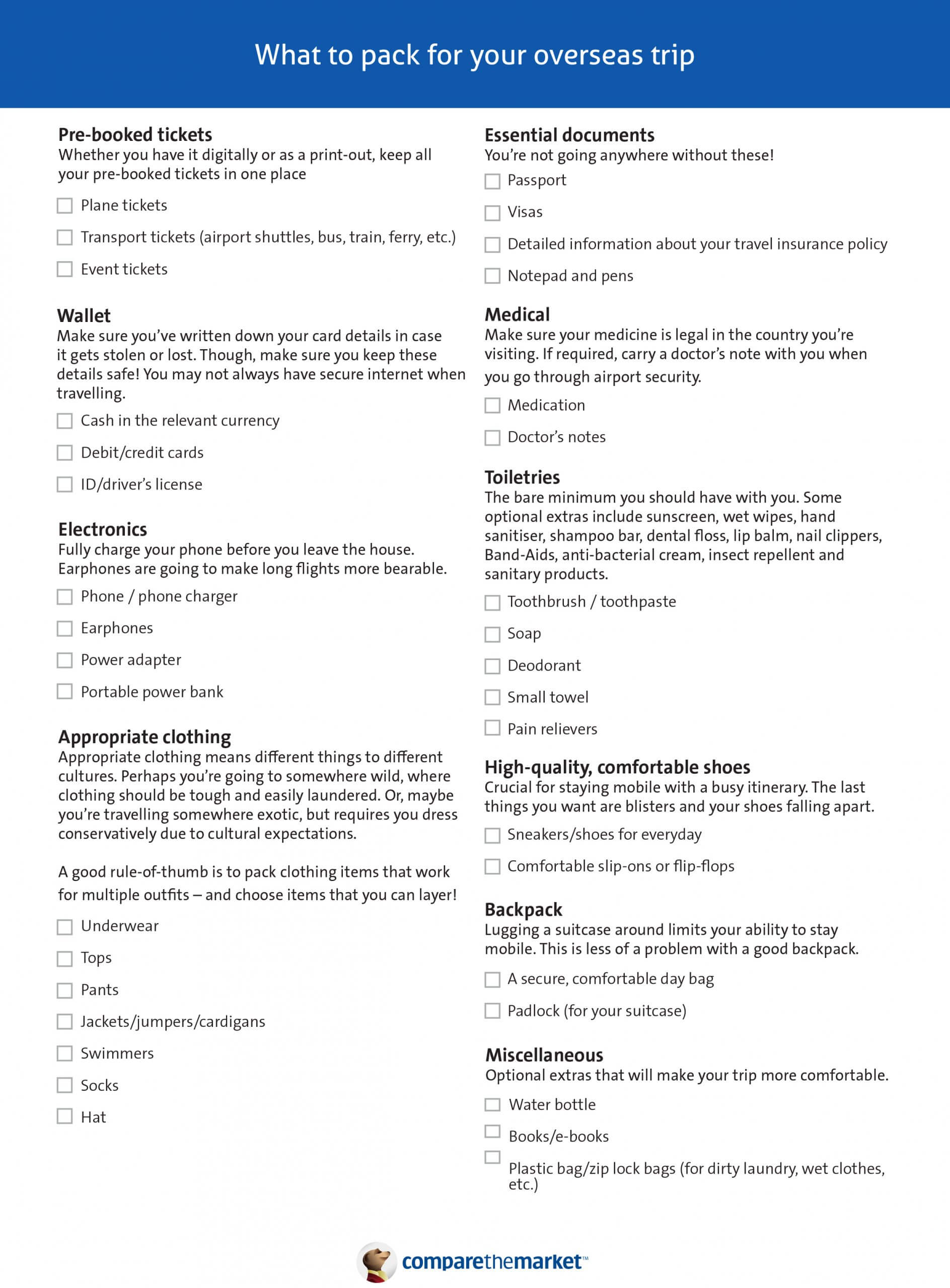 travel checklist what to pack