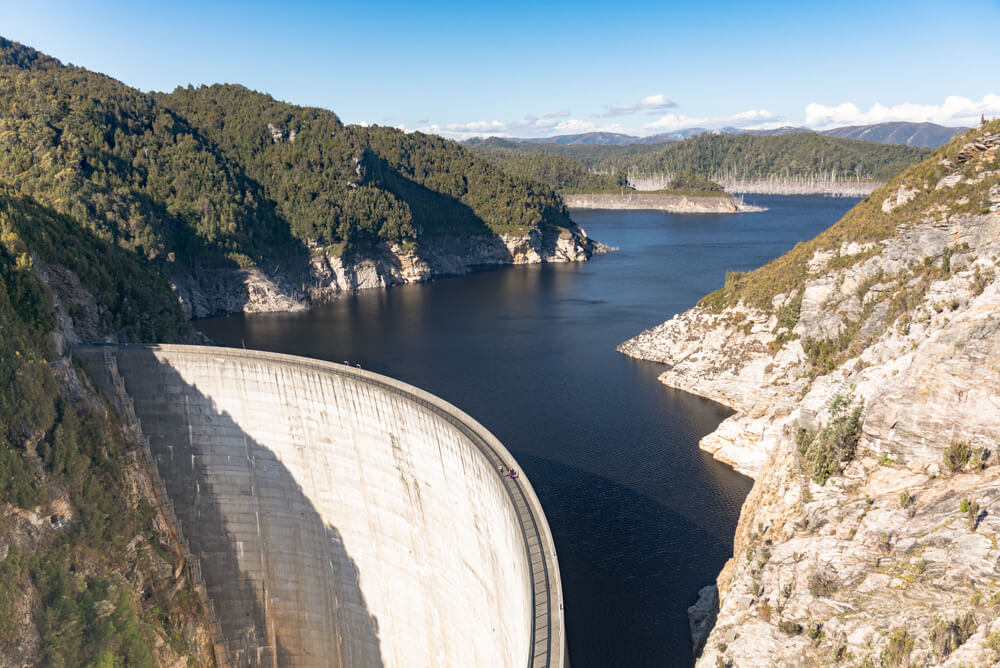 Aerial view of Gordon Dam in Tasmania