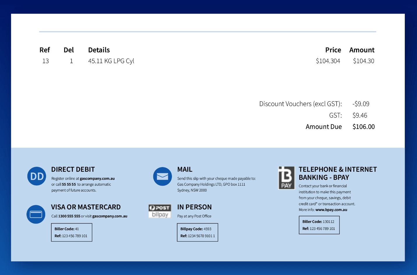 payment details in an energy bill