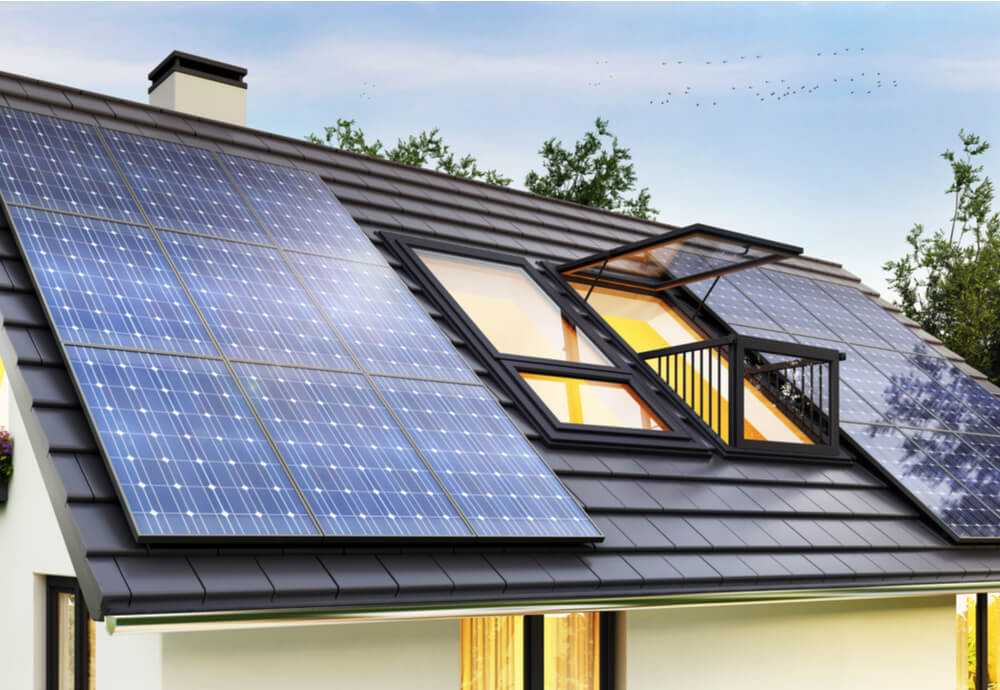 a roof with solar panels