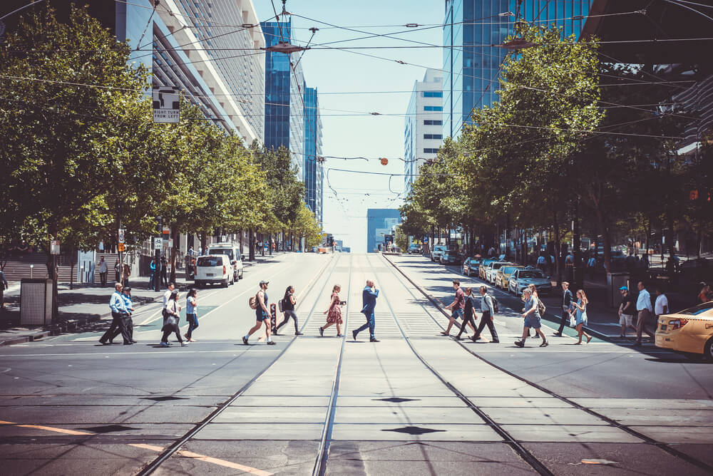 People crossing a street in Melbourne